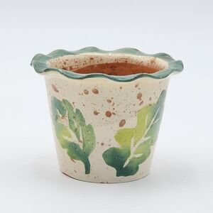 Ciao Italya Small Planter Leaf Motif Earth Tones Made in Italy 3.5" by Bellini